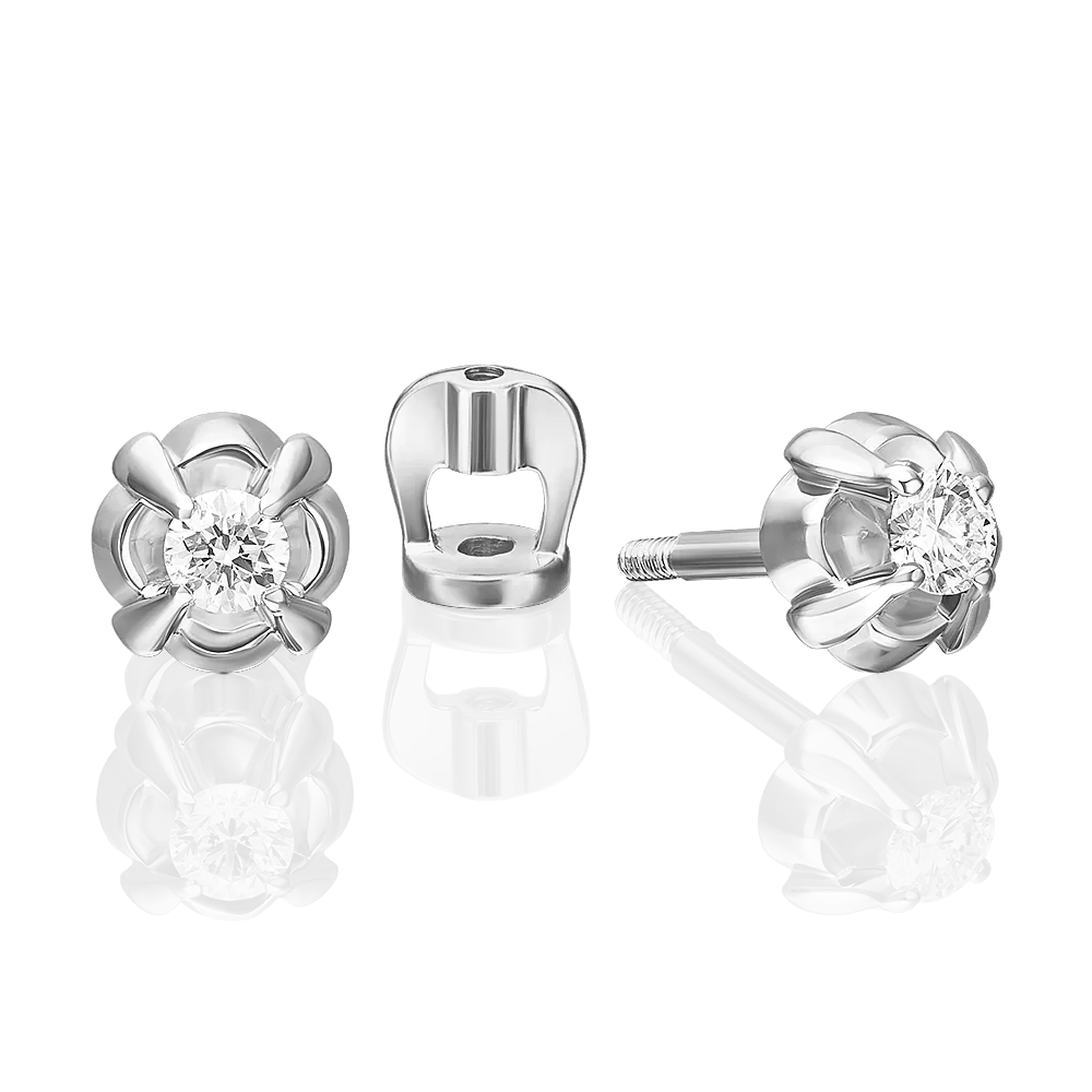 Серьги-пусеты из белого золота с бриллиантом 02-5361-00-101-1120