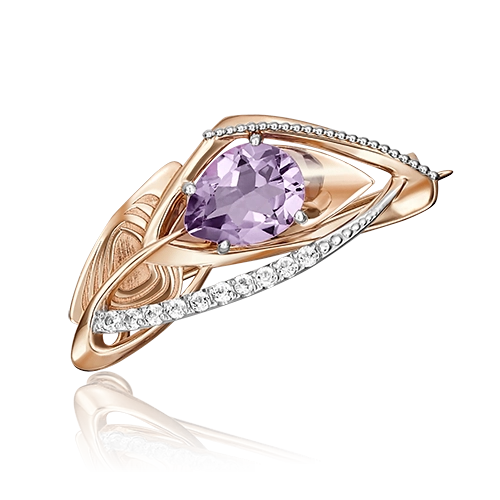 Брошь из комбинированного золота с аметистом и натуральными топазами white 04-0196-00-225-1111-57