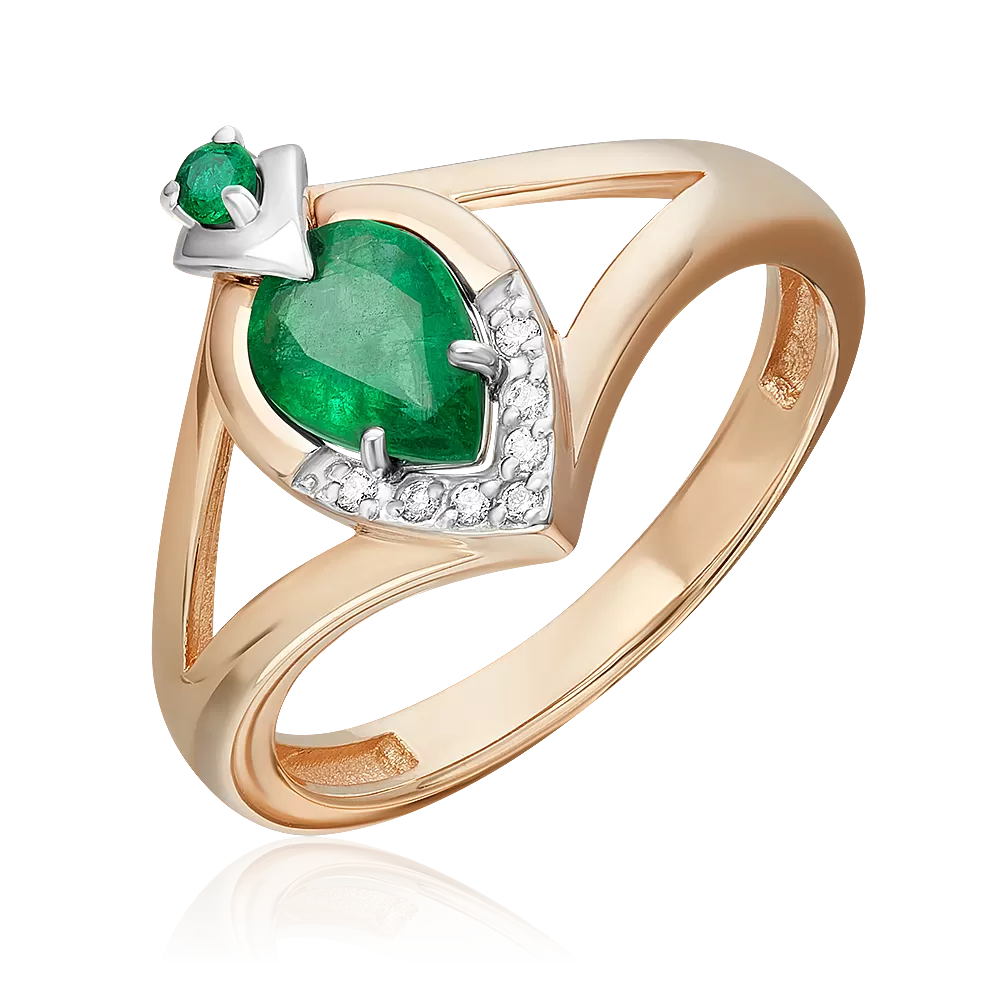 Кольцо из комбинированного золота с изумрудами и бриллиантами 01-5733-00-106-1111