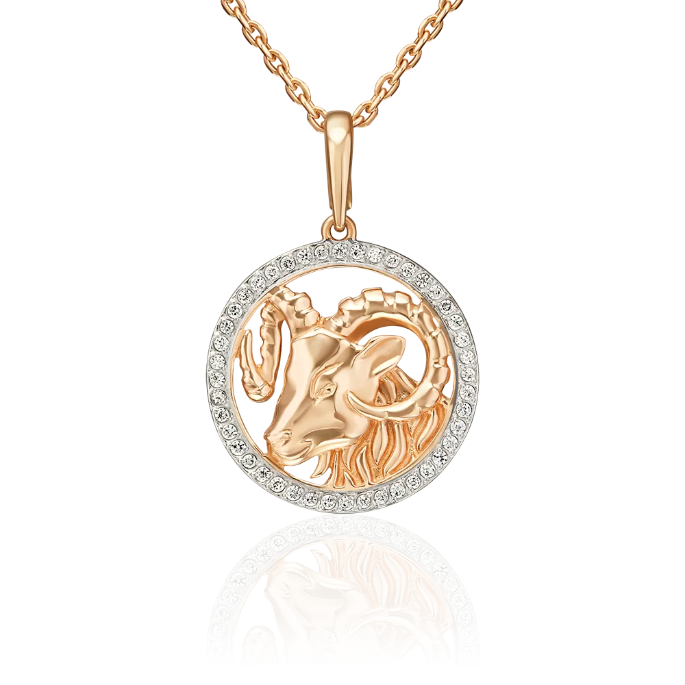 Подвеска «Знак зодиака Овен» из красного золота с фианитами 03-3641-00-401-1110
