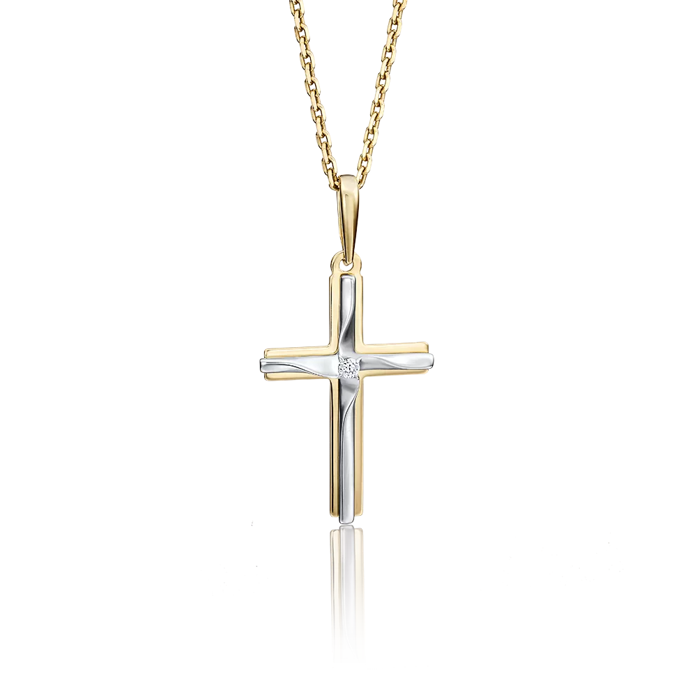 Декоративный крест из комбинированного золота с фианитом 03-2736-00-401-1121-03