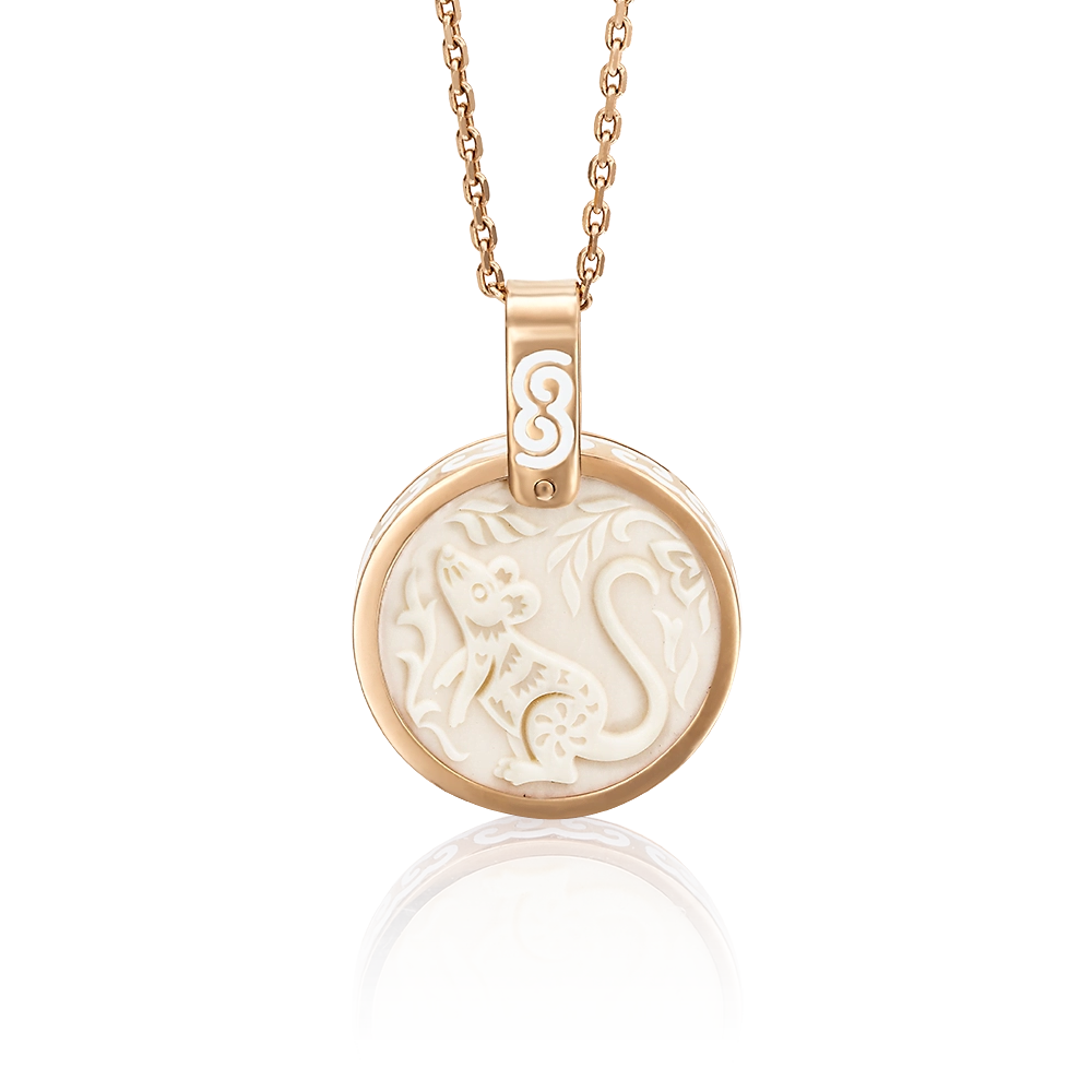 Подвеска «Год Крысы» из красного золота с бивнем мамонта и эмалью 03-2451-01-292-1110-46