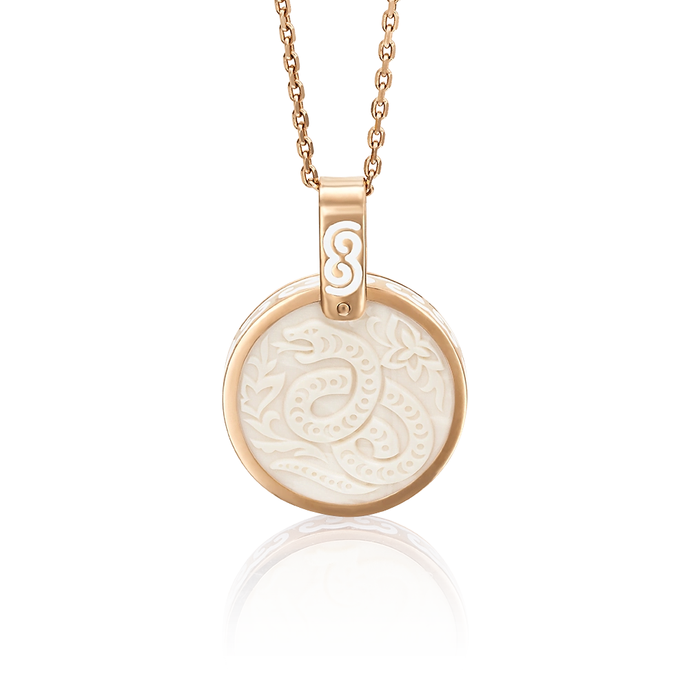 Подвеска «Год Змеи» из красного золота с бивнем мамонта и эмалью 03-2451-06-292-1110-46