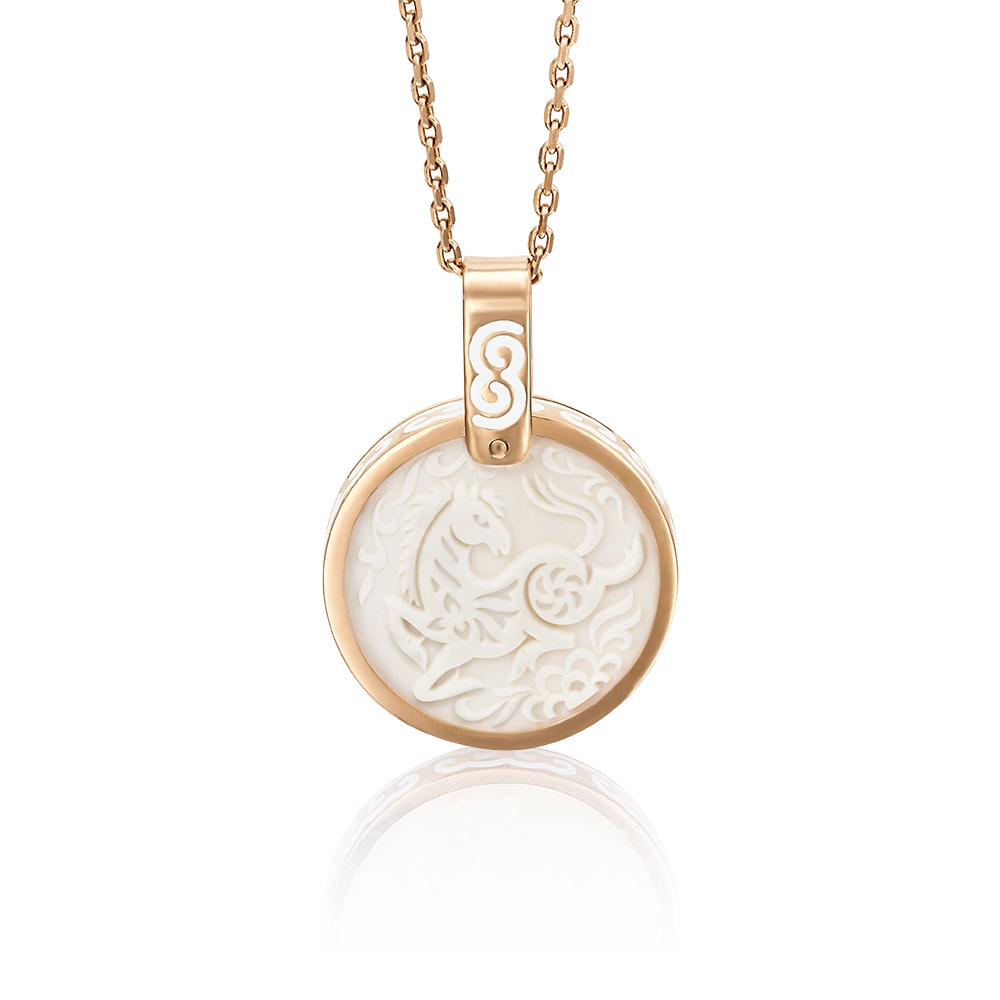 Подвеска «Год Лошади» из красного золота с бивнем мамонта и эмалью 03-2451-07-292-1110-46