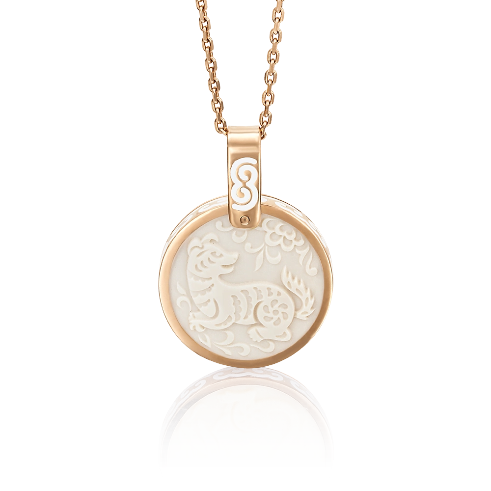 Подвеска «Год Собаки» из красного золота с бивнем мамонта и эмалью 03-2451-11-292-1110-46