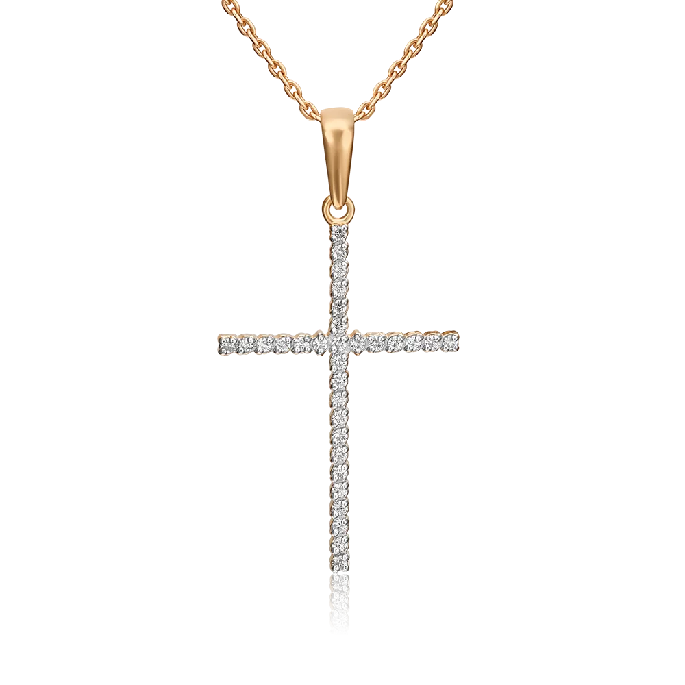 Декоративный крест из красного золота с бриллиантами 03-0076-00-101-1110-30