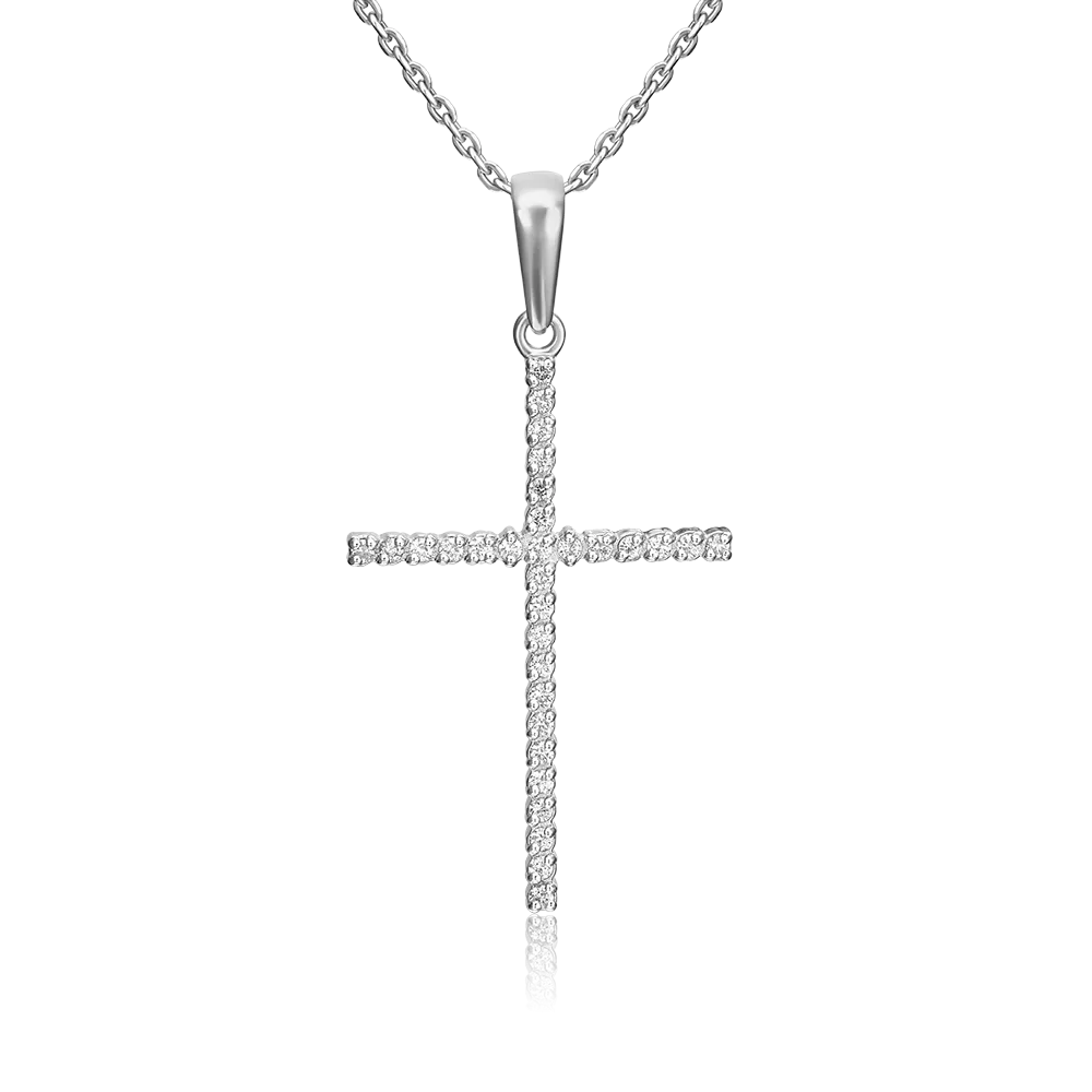 Декоративный крест из белого золота с бриллиантами 03-0077-00-101-1120-30