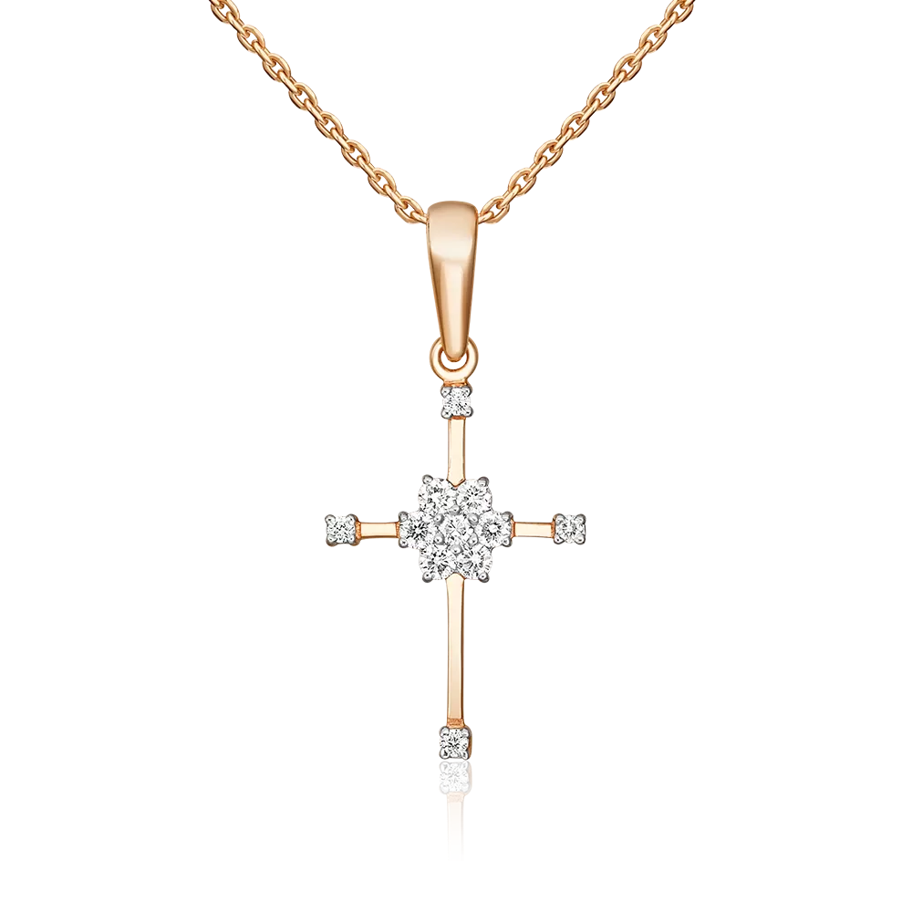 Декоративный крест из красного золота с бриллиантами 03-0078-00-101-1110-30