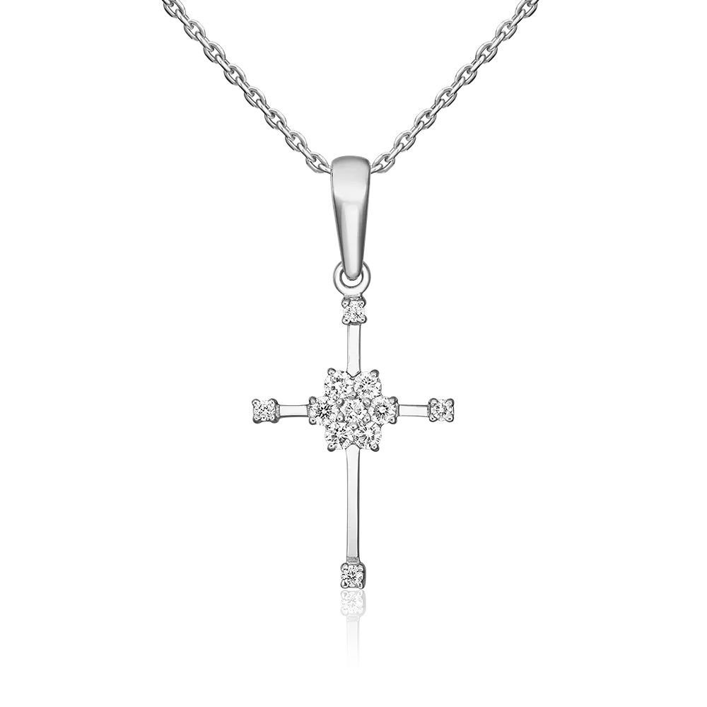 Декоративный крест из белого золота с бриллиантами 03-0079-00-101-1120-30