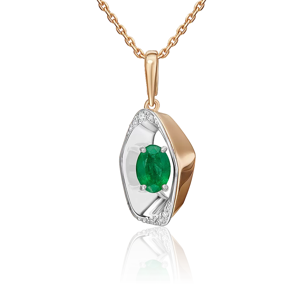 Подвеска из комбинированного золота с изумрудом и бриллиантами 03-3458-00-106-1111