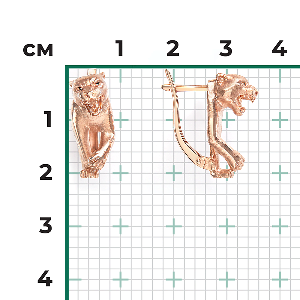 Серьги «Пантеры» с английским замком из красного золота с эмалью  02-5303-00-000-1110 купить в интернет-магазине PLATINA