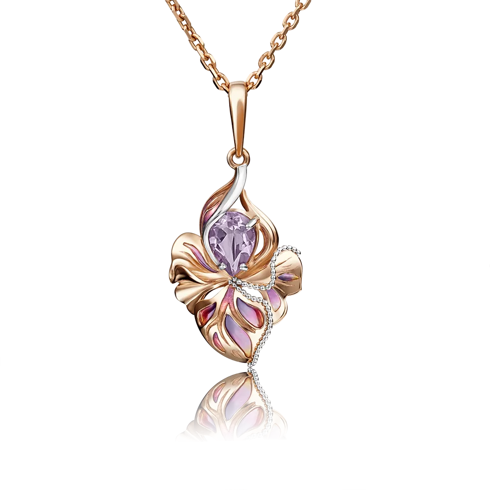 Подвеска «Удивительный цветок» из красного золота с аметистом и эмалью 03-2854-00-203-1110-57