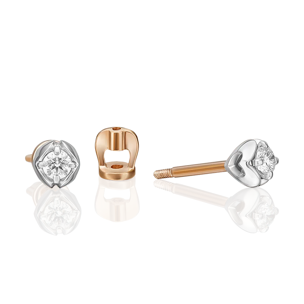 Серьги-пусеты из комбинированного золота с бриллиантом 02-5337-00-101-1111