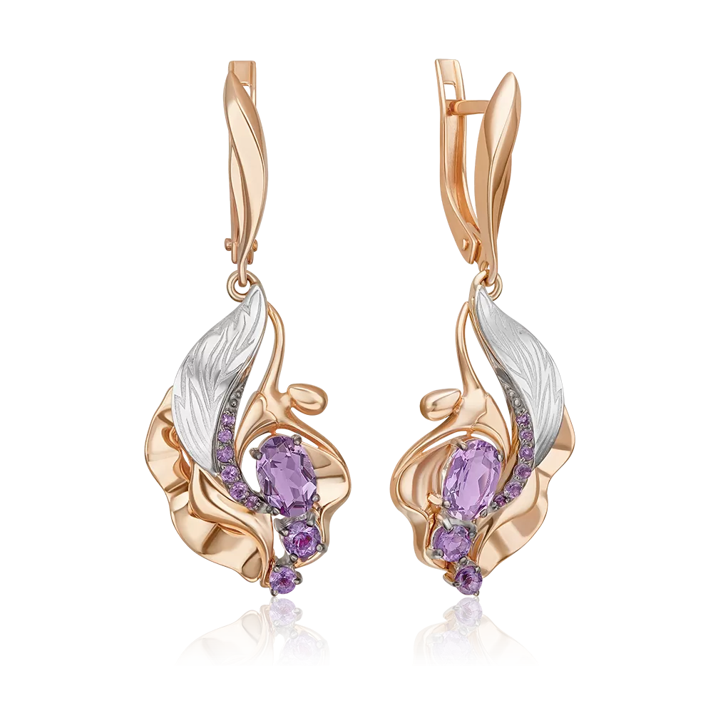 Серьги «Стихия Воздуха» с английским замком из комбинированного золота с аметистами 02-5170-00-203-1111