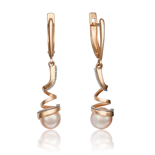 Серьги с английским замком из комбинированного золота с жемчугом культивированным 02-4368-00-301-1111-31