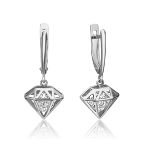 Серьги с английским замком из белого золота c фианитом 02-4511-00-501-1120-38