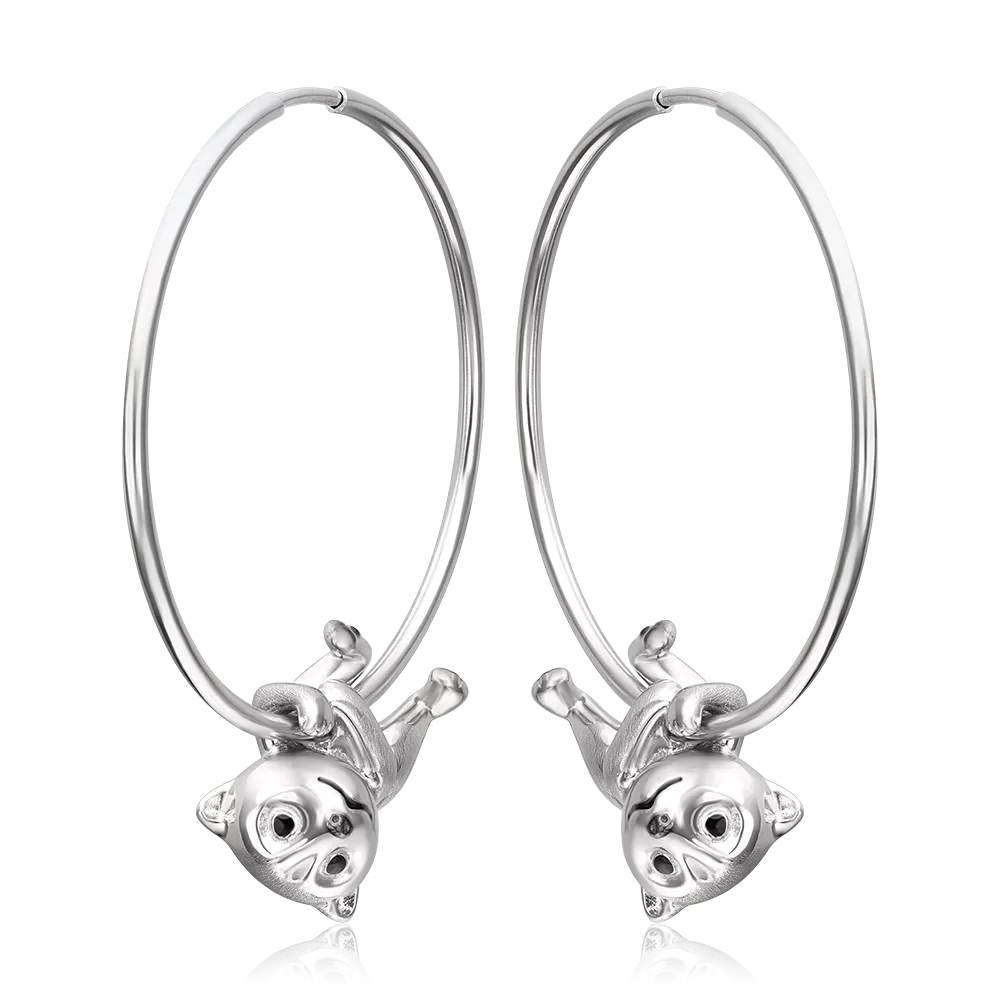 Серьги-конго «Белые медведи» из серебра с эмалью 02-5156-00-000-0200