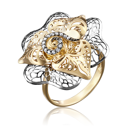 Кольцо «Цветок» из лимонного золота с фианитами 01-4841-01-401-1130-65
