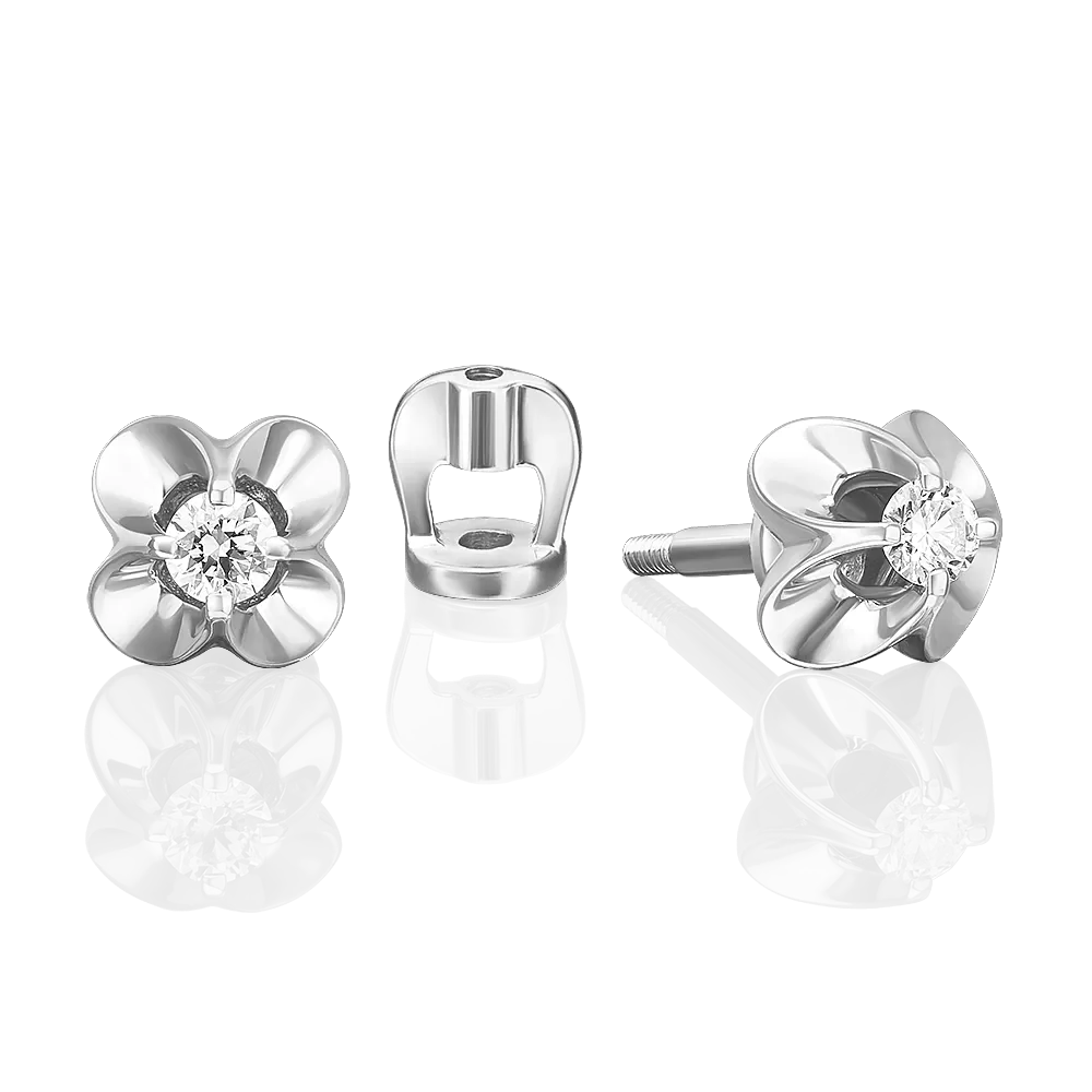 Серьги-пусеты из белого золота с бриллиантом 02-5350-00-101-1120