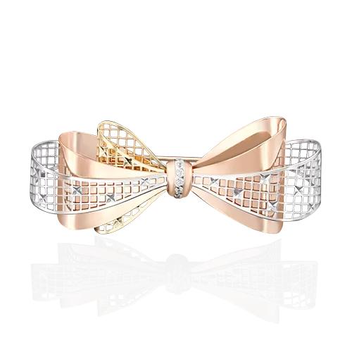 Брошь «Бант» из комбинированного золота с фианитами 04-0132-00-401-1140-48