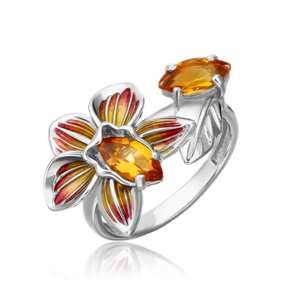 Кольцо «Орхидея» из серебра c цитринами и эмалью 01-5490-00-206-0200-68