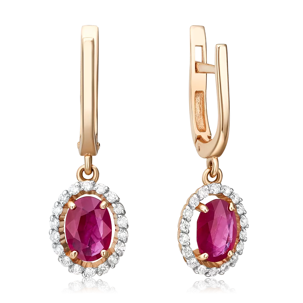 Серьги с английским замком из красного золота с рубином и бриллиантами 02-0719-00-107-1110-30