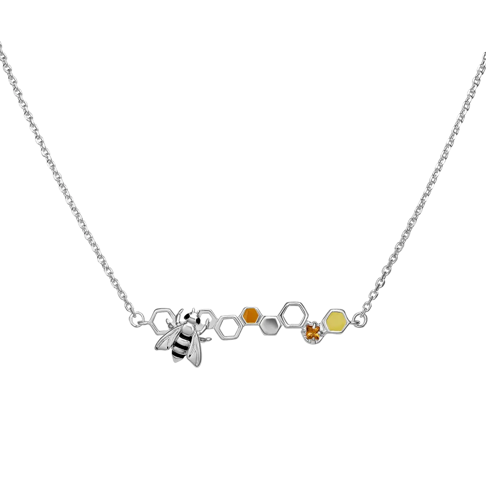 Колье «Пчела на сотах» из серебра с цитрином и эмалью 07-0235-00-206-0200-68