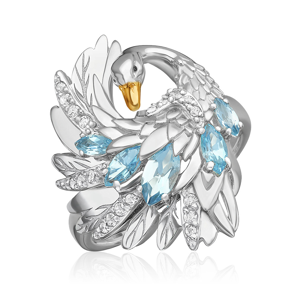 Кольцо «Лебедь» из белого золота с топазами и натуральными топазами white 01-5784-01-201-1120