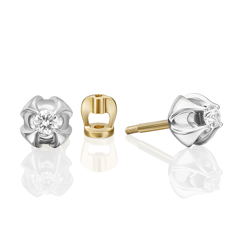 Серьги-пусеты из комбинированного золота с бриллиантом 02-5346-00-101-1121