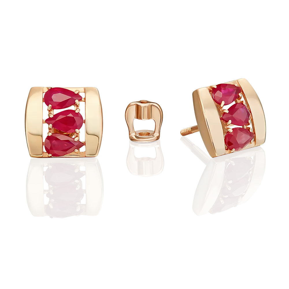 Серьги-пусеты из красного золота с рубинами 02-5470-00-104-1110