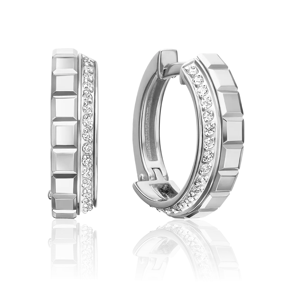 Серьги с английским замком из белого золота с фианитами 02-5561-00-401-1120