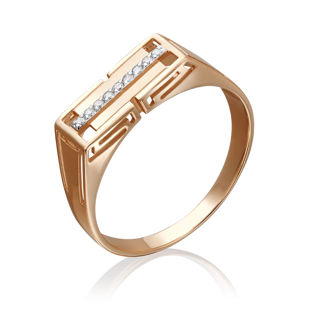 Печатка из красного золота с фианитами 01-4201-00-401-1110-22