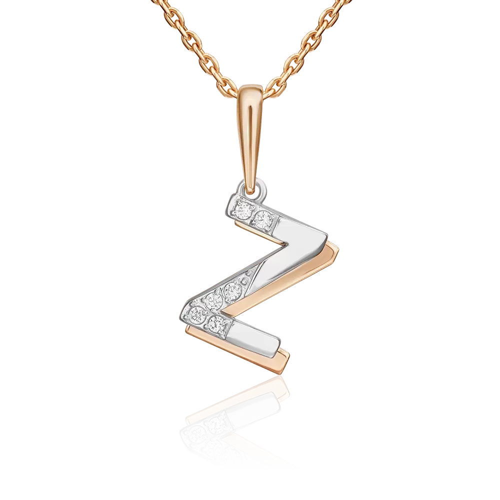 Подвеска «Буква Z» из комбинированного золота с фианитами 03-3419-Z-401-1111