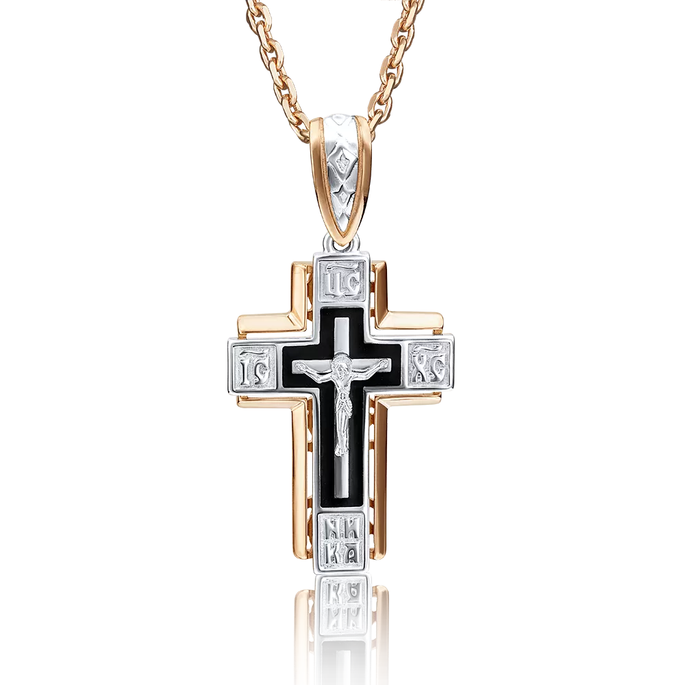 Православный крест из комбинированного золота с эмалью 03-2036-00-000-1111-25