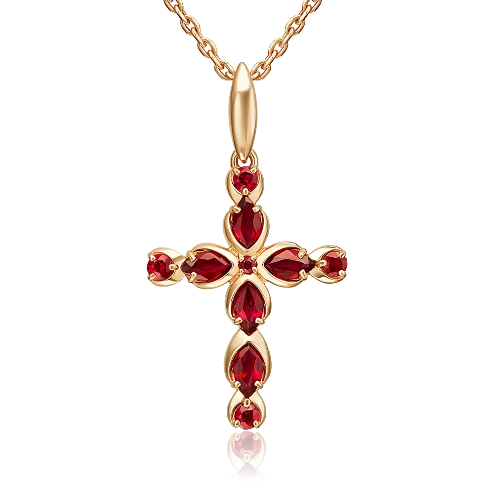 Декоративный крест из красного золота с рубинами 03-3617-00-104-1110