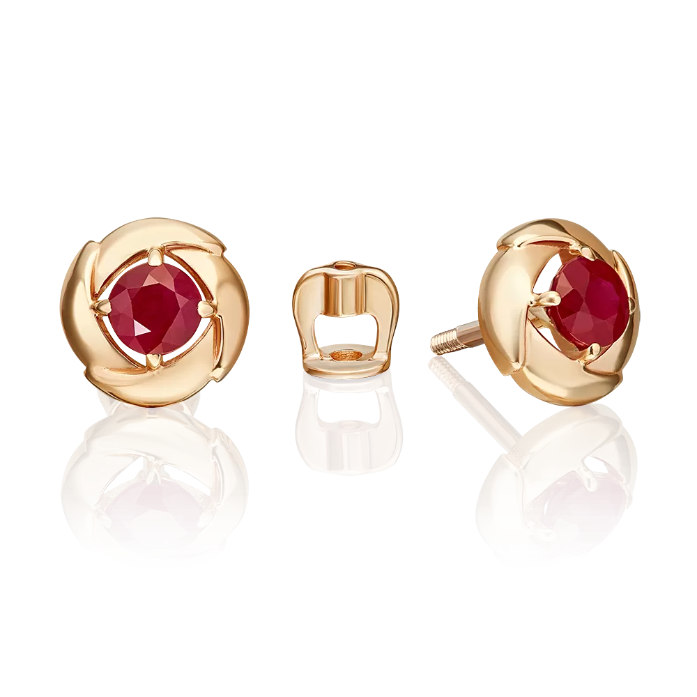Серьги-пусеты из красного золота с рубином 02-5480-00-104-1110