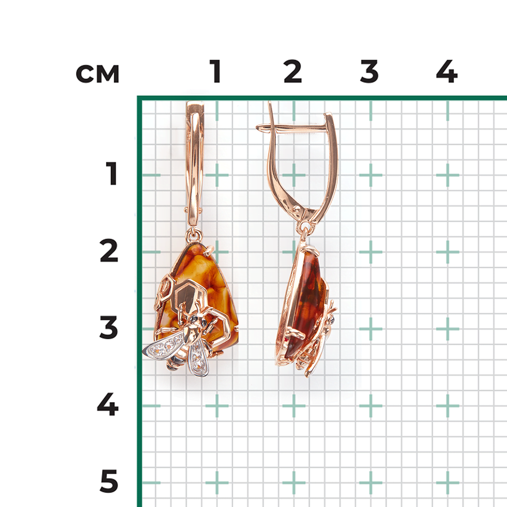 Серьги «Пчёлы на сотах» с английским замком из красного золота с янтарём и  натуральными топазами white 02-4682-00-733-1110-57 купить в  интернет-магазине PLATINA