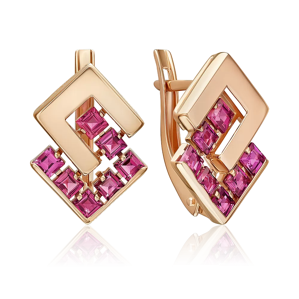 Серьги с английским замком из красного золота с гранатами 02-5429-01-204-1110