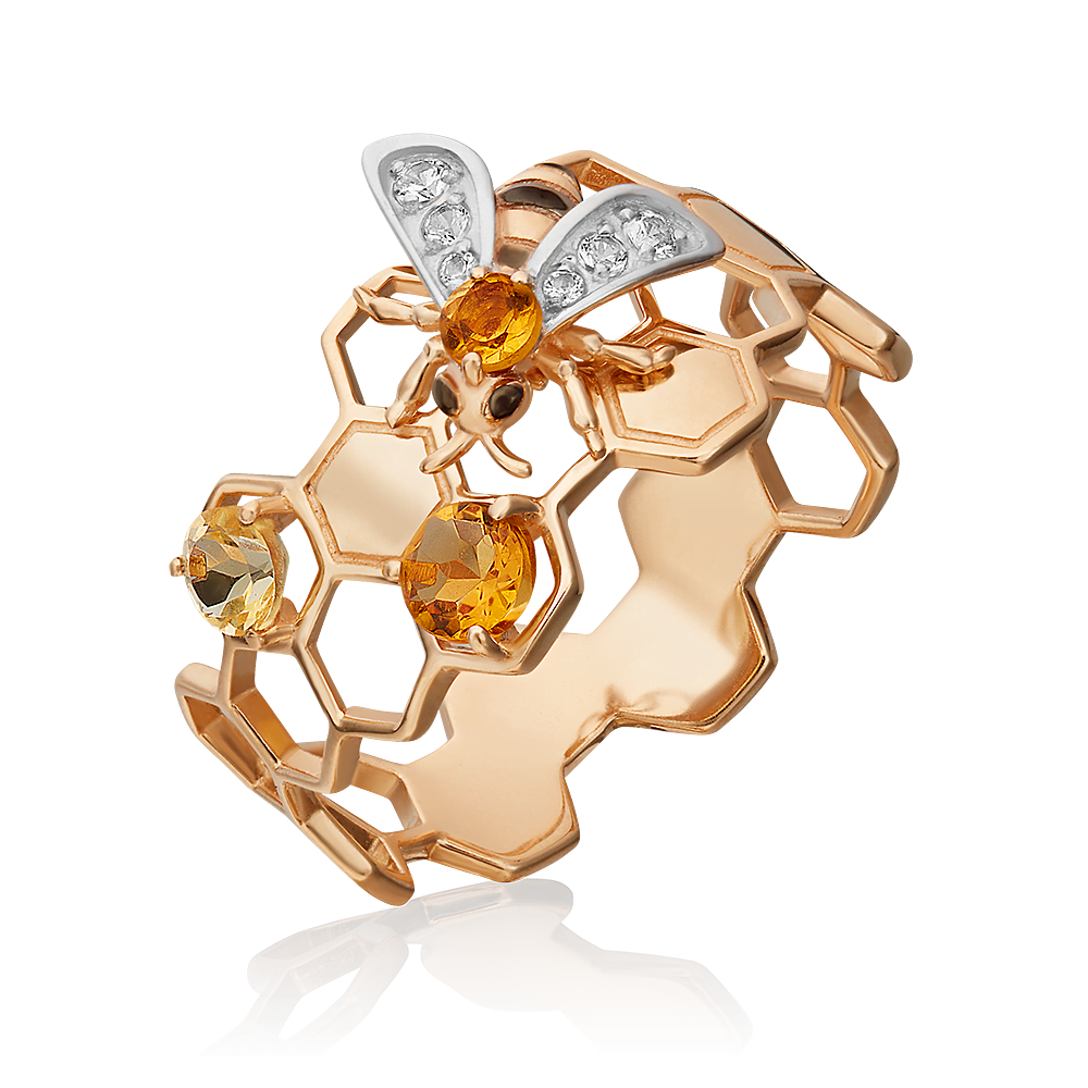 Кольцо «Пчела на сотах» из красного золота c цитринами и натуральными топазами white 01-5457-00-282-1110-57