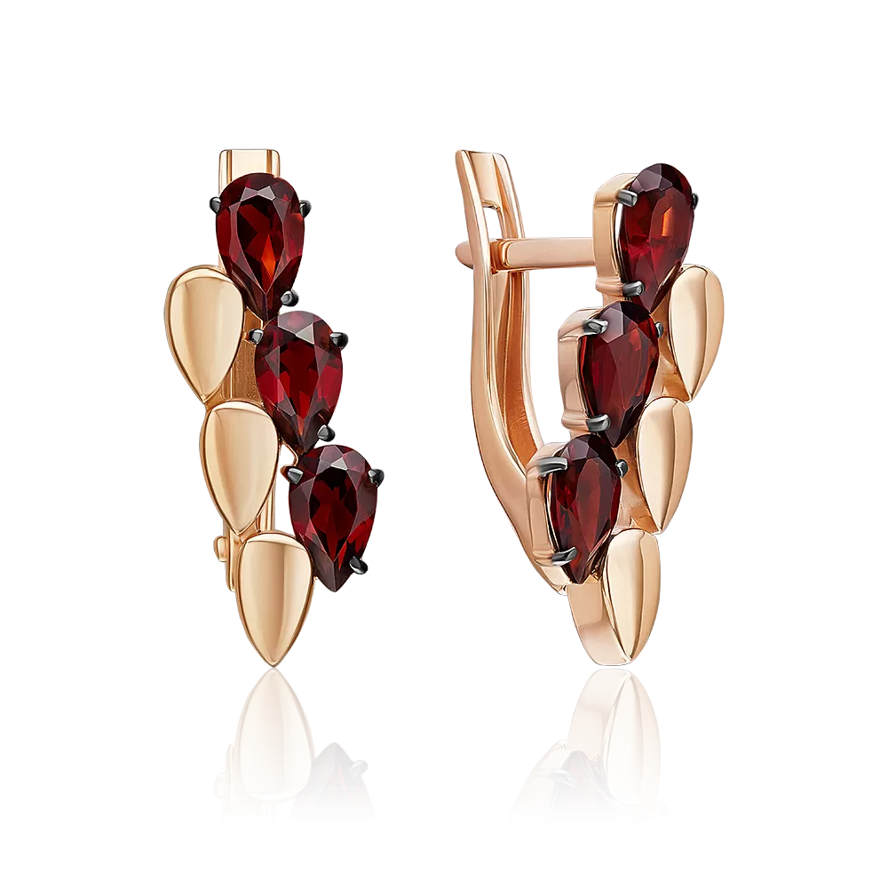 Серьги с английским замком из красного золота с гранатами 02-5402-00-204-1110