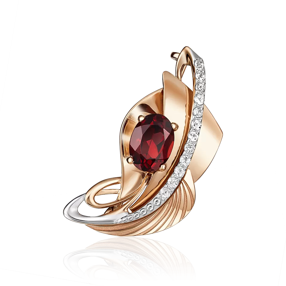 Брошь из красного золота с гранатом и натуральными топазами white 04-0190-00-264-1110-57
