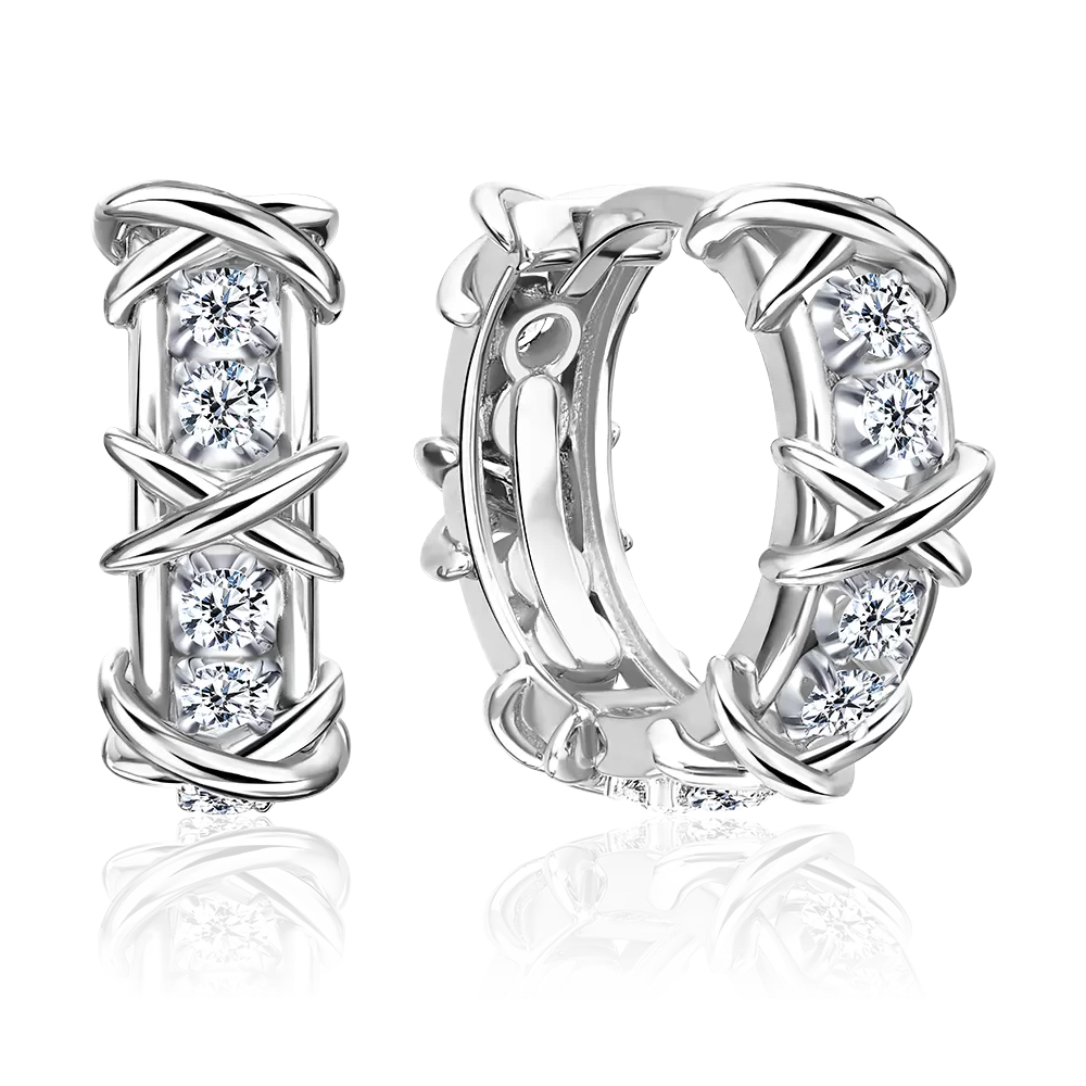 Серьги с английским замком из белого золота с фианитами 02-5548-00-401-1120