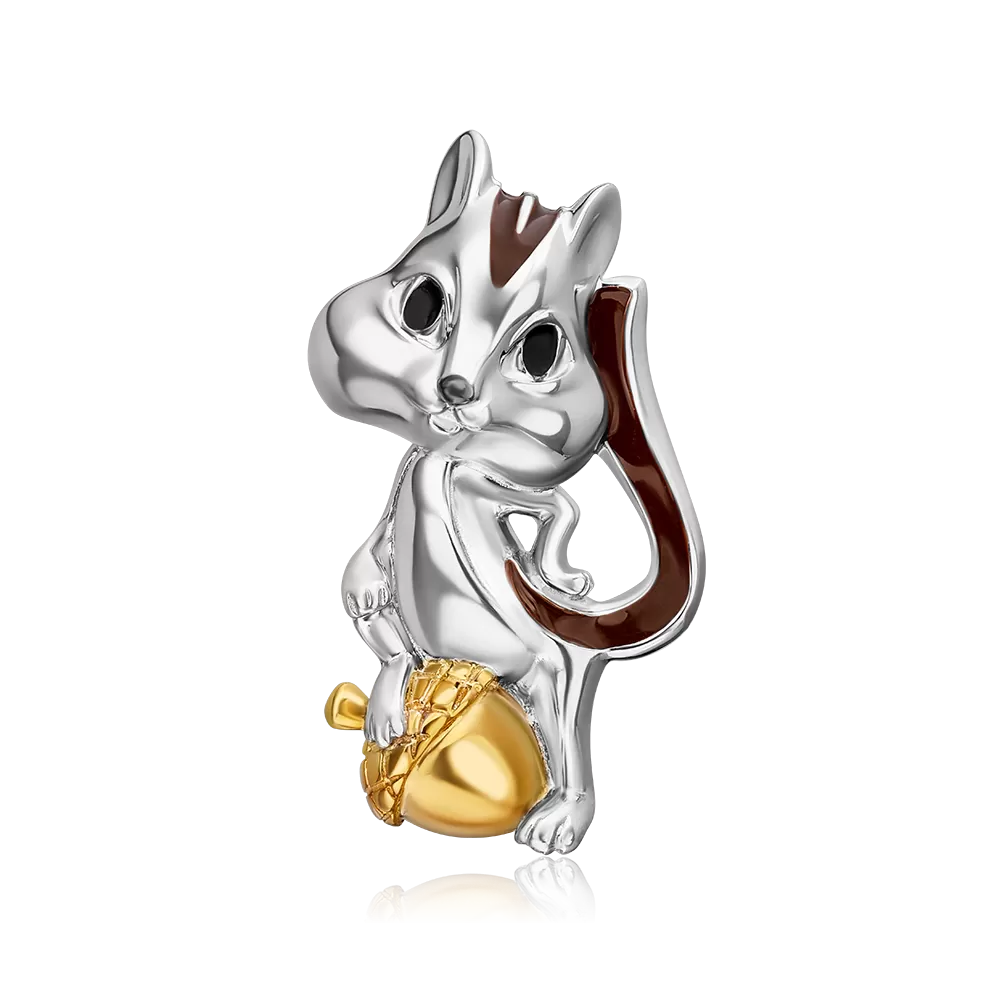 Брошь «Бурундук» из серебра с эмалью 04-0273-00-000-0200