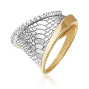 Кольцо с принтом «Питон» из комбинированного золота с фианитами 01-5714-00-401-1121