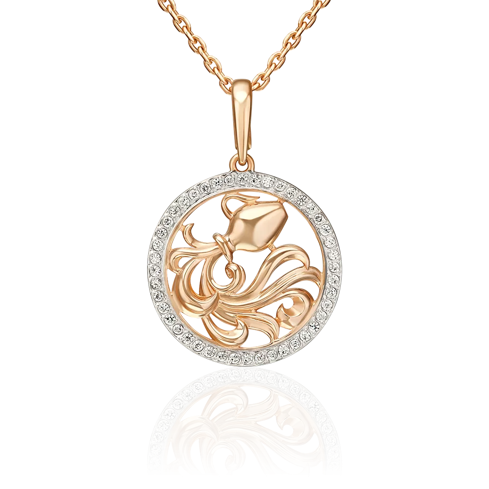 Подвеска «Знак зодиака Водолей» из красного золота с фианитами 03-3641-10-401-1110