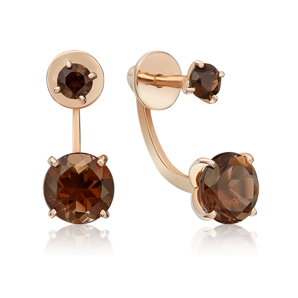 Серьги-джекеты из красного золота с кварцем дымчатым 02-2098-00-202-1110-46