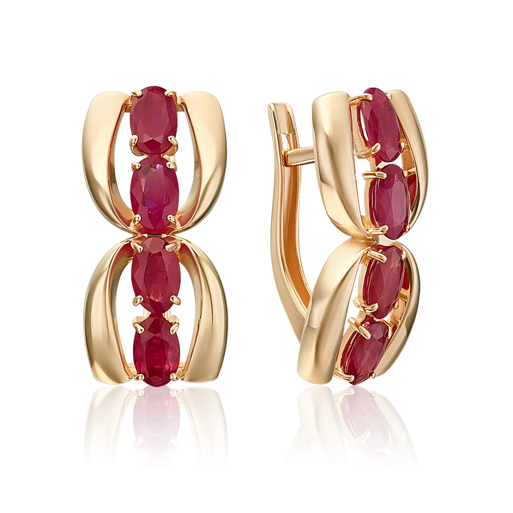 Серьги с английским замком из красного золота с рубинами 02-5473-00-104-1110