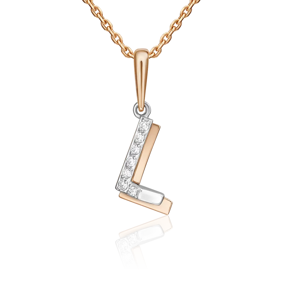 Подвеска «Буква L» из комбинированного золота с фианитами 03-3419-L-401-1111