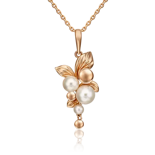 Подвеска «Веточка с ягодами» из красного золота с жемчугом культивированным 03-3152-00-301-1110-31