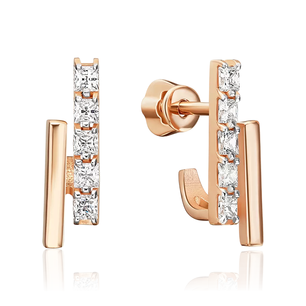 Серьги-пусеты из красного золота с фианитами 02-5657-00-401-1110